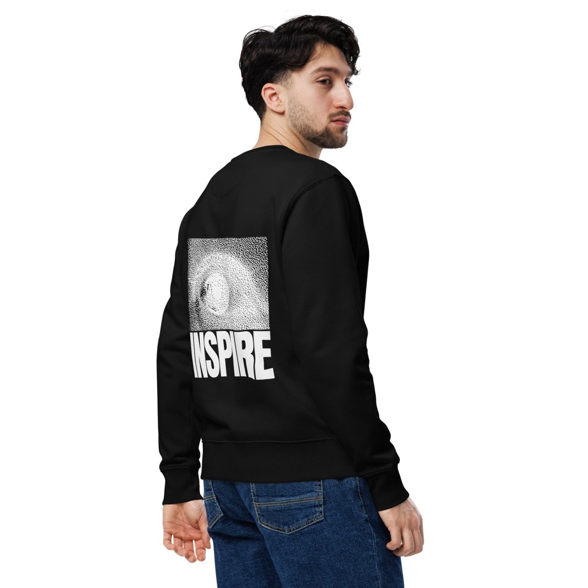 Black Unisex eco Sweatshirt Back Print "INSPIRE" - Elsewhere Co