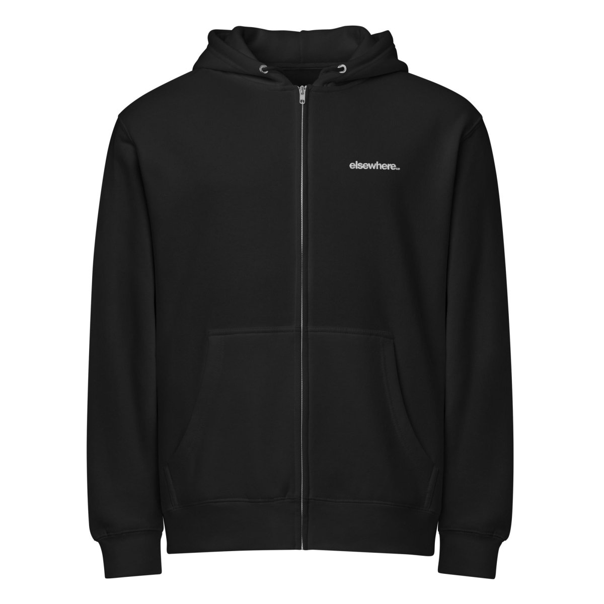 Premium full zip Minimalistic Black Hoodie Rose Embroidered - Elsewhere Co