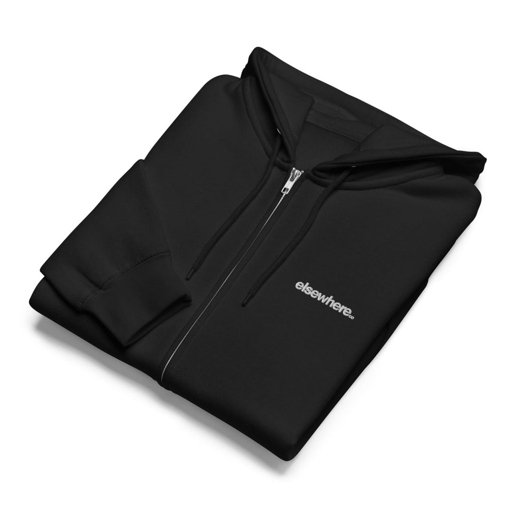 Premium full zip Minimalistic Black Hoodie Rose Embroidered - Elsewhere Co