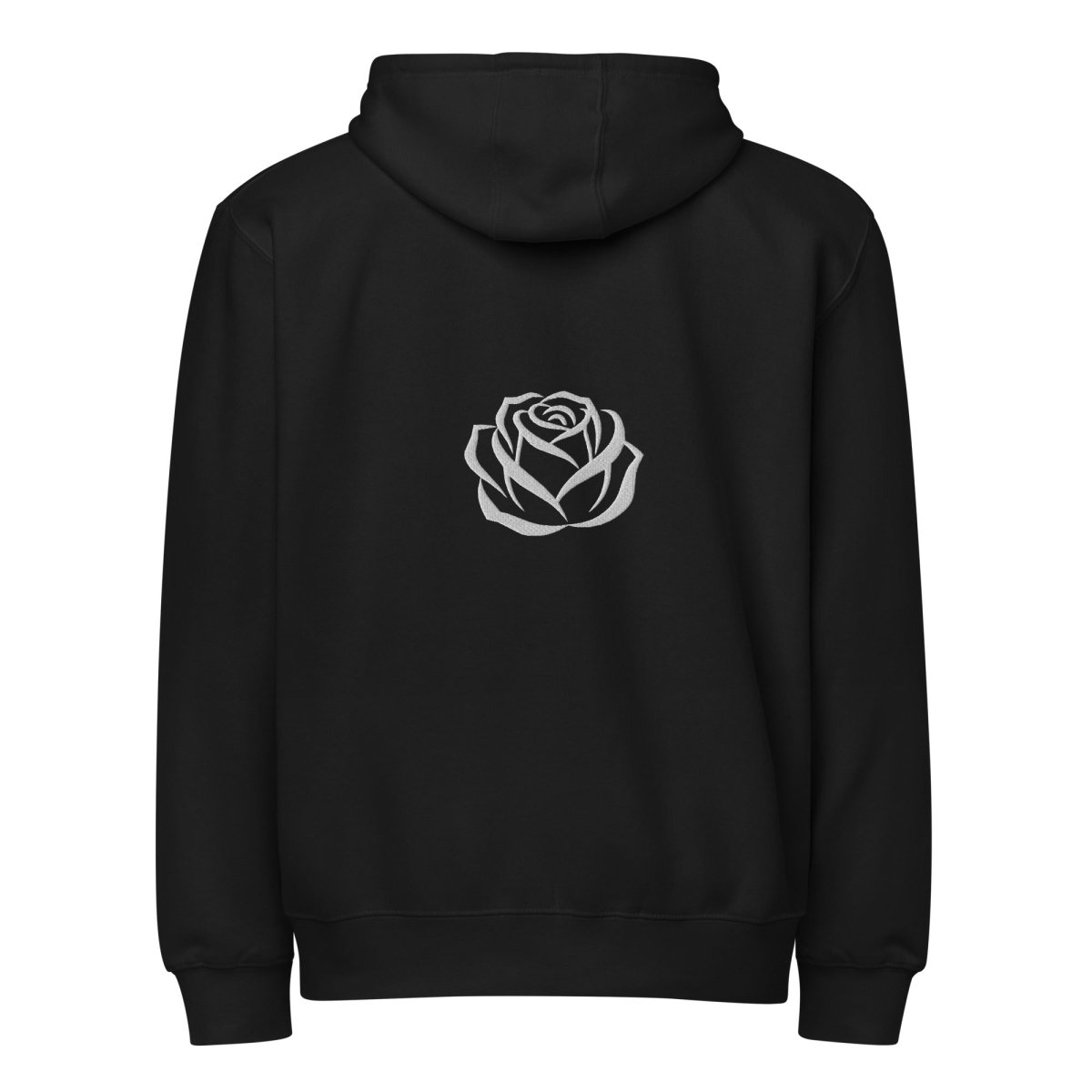 Premium full zip Minimalistic Black Hoodie Rose Embroidered - Elsewhere Co