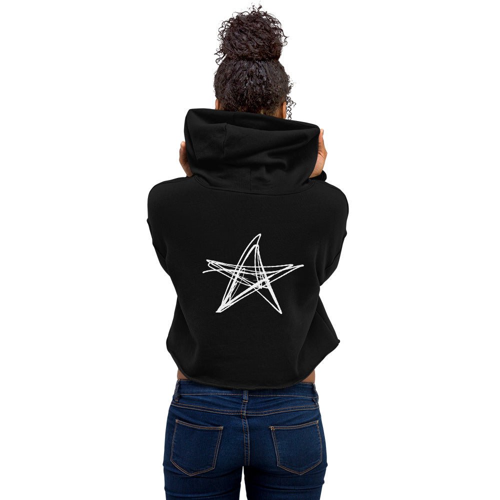 Women's Black Crop Hoodie Back Star Print - Elsewhere Co